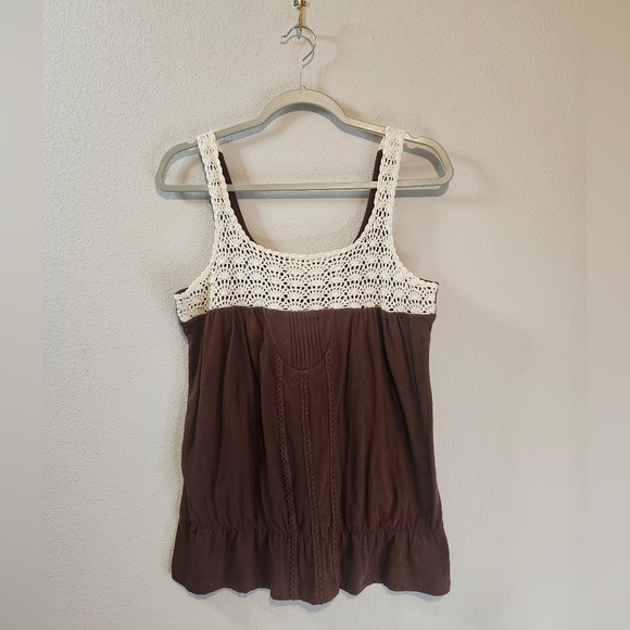 Decree Women's Potting Soil Brown Crochet Cotton Stretch Tank Top Size Large NWT - Picture 1 of 7